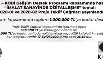 KOBİGEL – KOBİ GELİŞİM DESTEK PROGRAMI kapsamında “İMALAT SANAYİNDE DİJİTALLEŞME” temalı teklif çağrıları yayınlandı!